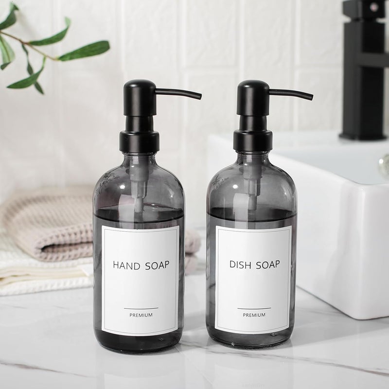 Gmisun Black Soap Dispenser, 2 Pack Hand Soap Dispensers for Bathroom, 17 Fl Oz Dish Soap Dispenser for Kitchen with Stainless Steel Pump, Modern Liquid Soap Bottle Set - Image 4